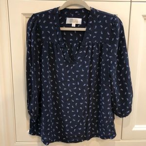 Navy Silk Blouse w/ Paisley Detail - Amour Vert XL